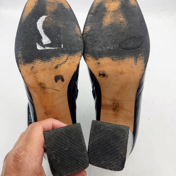 CARAVELA Strut Black Parent Leather Heel Zip Bootie Size 38 - Picture 14 of 15